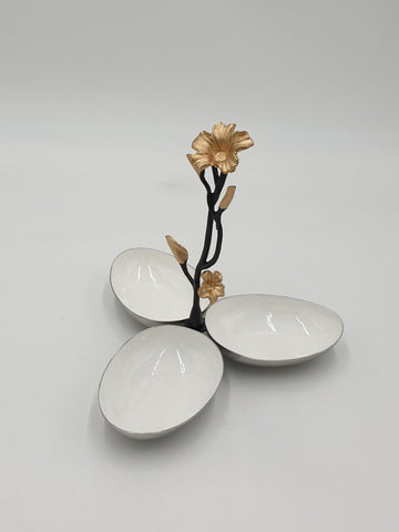 TRIPLE NUT DISH W/FLOWER - 20/CS