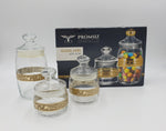 3 PC GLASS JAR-GOLD DESIGN