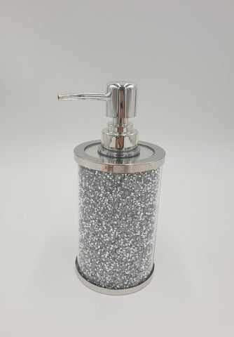 7.5" X 3.25"  GLITTER SOAP DISPENDER-SILVER - 24/CS