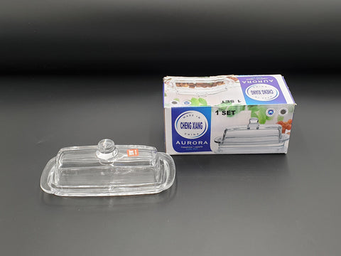 7.5"x3.25" GLASS BUTTER DISH - 36/CS