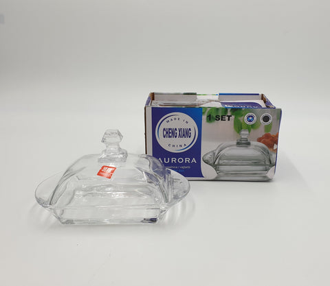 6.75"x3.5" GLASS BUTTER DISH - 36/CS