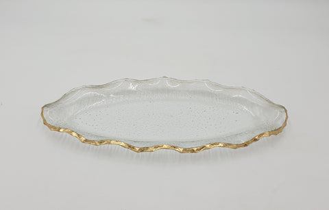 14"x6" - GLASS PLATE W/GOLD RIM-OVAL - 18/CS