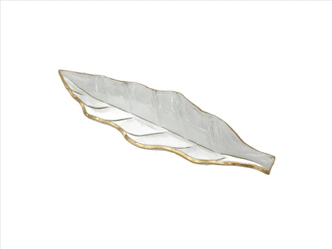 12.5"x4.5" - GLASS PLATE W/GOLD RIM-LEAF - 24/CS