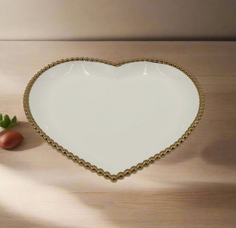 8.5"x8.5"HEART SHAPE PLATE W/GOLD DOTS - 36/CS