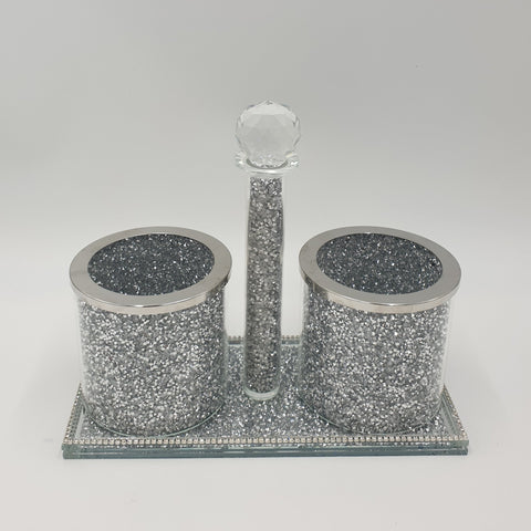 4" x 4"  GLITTER UTENSIL HOLDER-SILVER - 12/CS