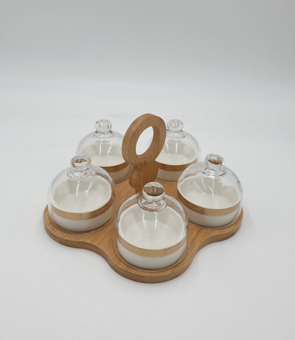 5SECTION CANDY DISH W/WOOD BASE - 12/CS