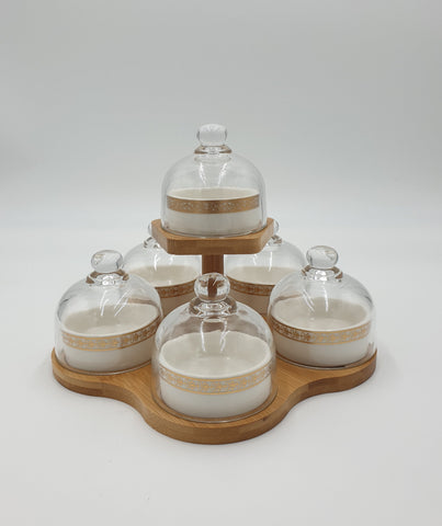 6SECTION CANDY DISH W/WOOD BASE - 12/CS