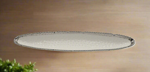 16"x3" - OLIVE PLATE-SILVER RIM-OVAL - 24/CS