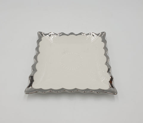 5.5" PLATE W/SILVER RIM-SQUARE - 60/CS