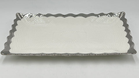 12"x7.5" PLATE W/SILVER RIM-RECTANGLE - 36/CS