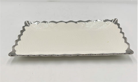 10"x6" PLATE W/SILVER RIM-RECTANGLE - 48/CS