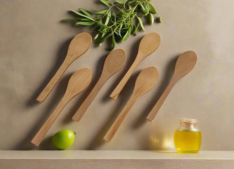 1"x5" - 6PC WOODEN BAMBOO SPOON-SHORT - 500/CS