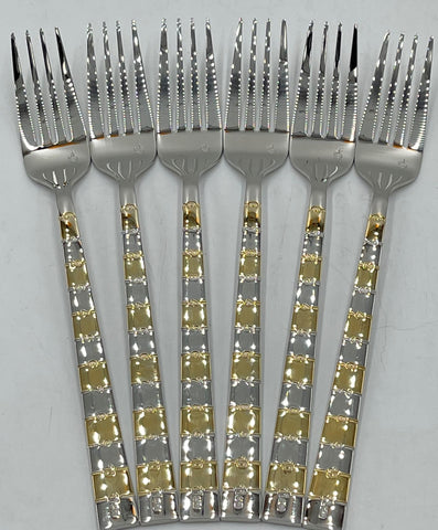 6 PC DINNER FORK-GOLD/SILVER