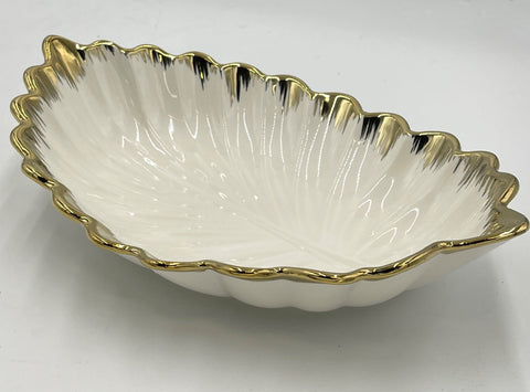 12"x8.25"x4" LEAF SHAPE BOWL W/GOLD DESIGN - 32/CS