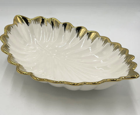 18"x11"x5.5" LEAF BOWL W/GOLD DESIGN - 12/CS