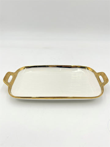 12.5"x7" PLATTER W/GOLD RIM-RECTANGLE  - 48/CS