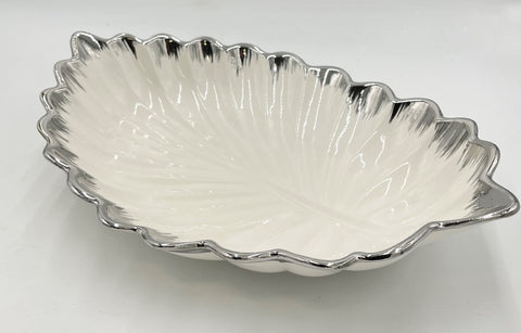 18"x11"x5.5" LEAF BOWL W/SILVER DESIGN - 16/CS