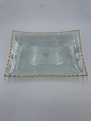 14.75"x10" GLASS BOWL W/GOLD-RECTANGULAR