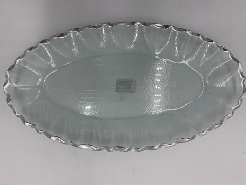 13.75"x7.5"  GLASS PLATE W/SILVER-OVAL