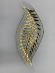 13"x5" GLASS LEAF SHAPE PLATE-GOLD