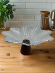 11"x7" GLASS FOOTED PLATE-SILVER RIM