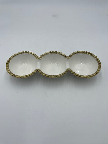 11.75"x4"x2" 3 SECTION BOWL W/GOLD DOTS- 48/CS