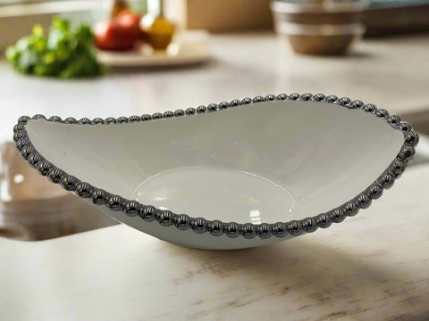 12"x7" TEAR SHAPE BOWL-SILVER DOTS-MEDIUM- 24/CS