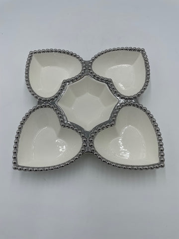 13.25"x8" 5 SECTION HEART SHAPE BOWL-SILVER - 24/CS