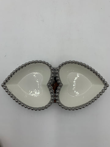 10"x4.5" 2 SECTION HEART SHAPE BOWL-SILVER  - 60/CS