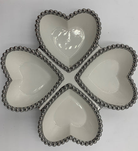 9"x1.75" 4SECTION HEART BOWL W/SILVER DOTS - 24/CS