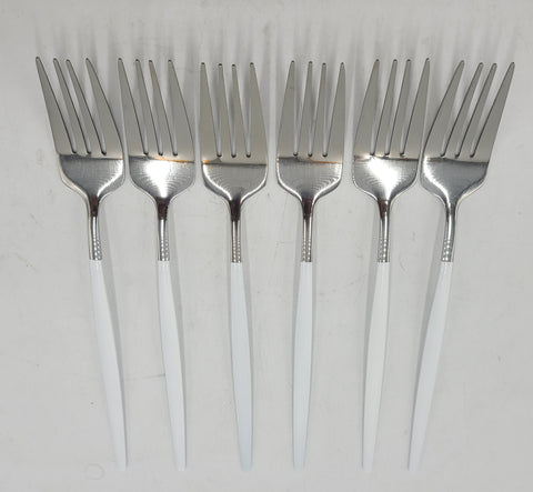 8.5"x1" - 6 PC DINNER FORK-WHITE/SILVER - 100/CS