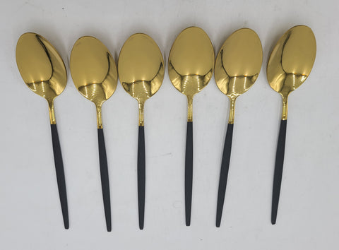 8.5"x1.5" - 6 PC DINNER SPOON-BLACK/GOLD