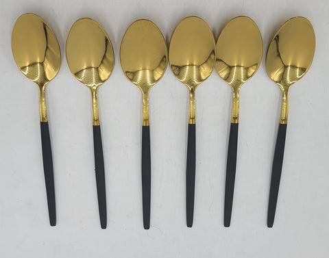 5.75"x1" - 6 PC TEA SPOON- BLACK/GOLD - 100/CS