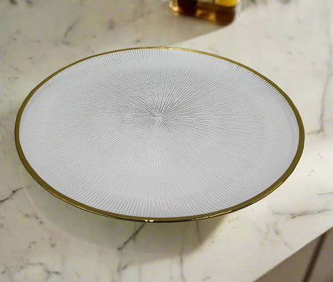 13" GLASS PLATE-GOLD RIM-ROUND