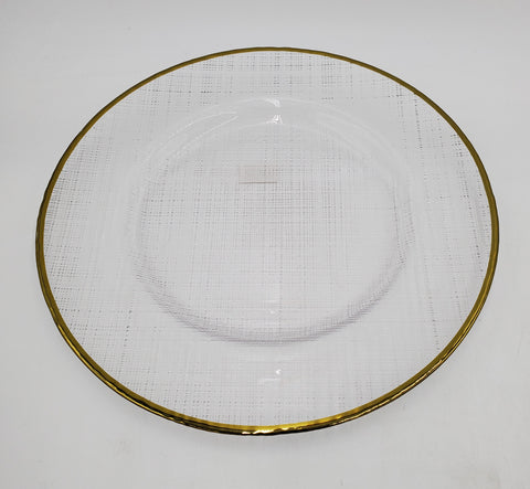 12.5" GLASS PLATE-GOLD RIM-ROUND