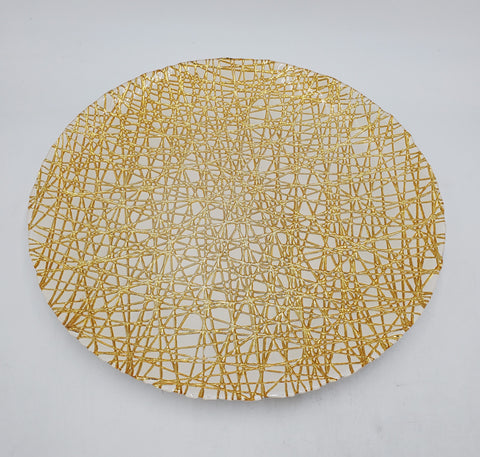 12.5" GLASS PLATE-GOLD DESIGN-ROUND