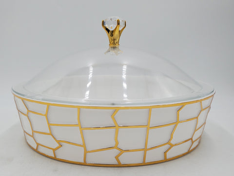 10.5"x3" ACRYLIC DISH W/LID-ROUND-GOLD